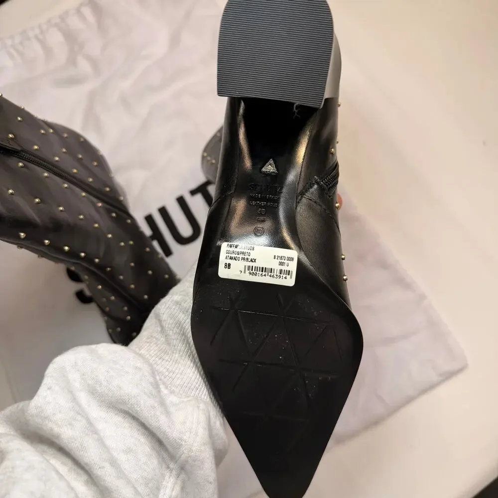 Schutz Raffaela Studded Pointed Toe Bootie Black Leather Size 8 NWT Grunge